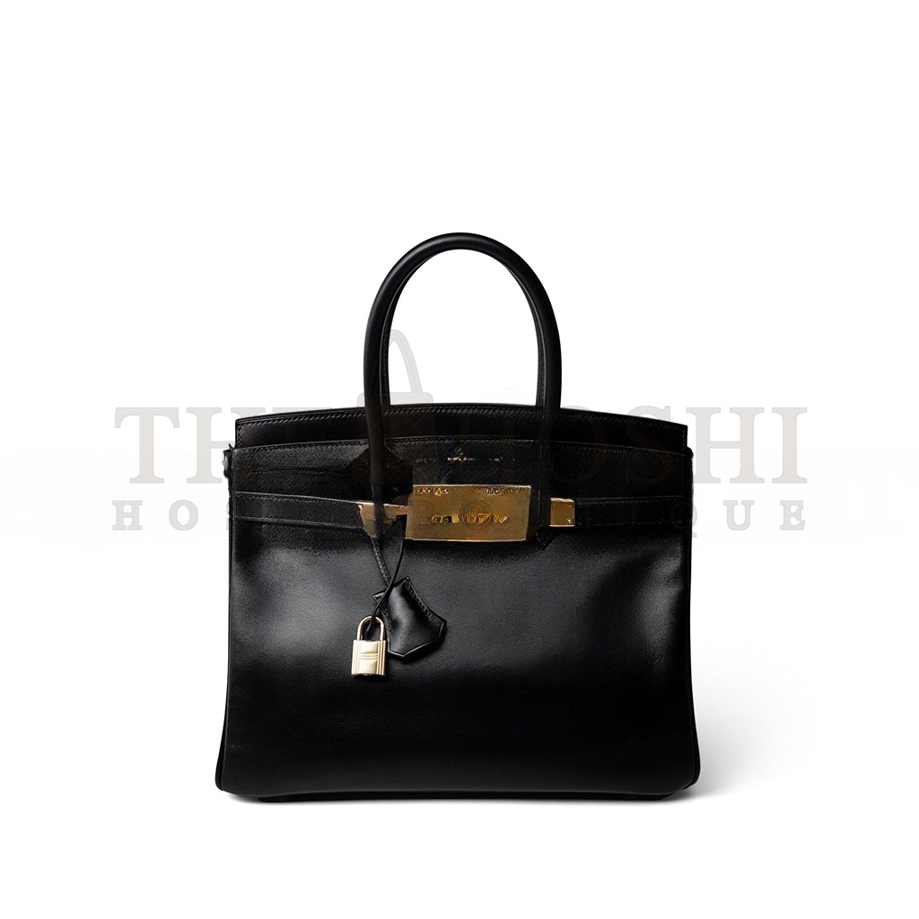 H**me5 BIRKIN 30 BOX LEATHER BLACK GOLD BUCKLE H029281CK62 (30*23*15cm) Master Quality